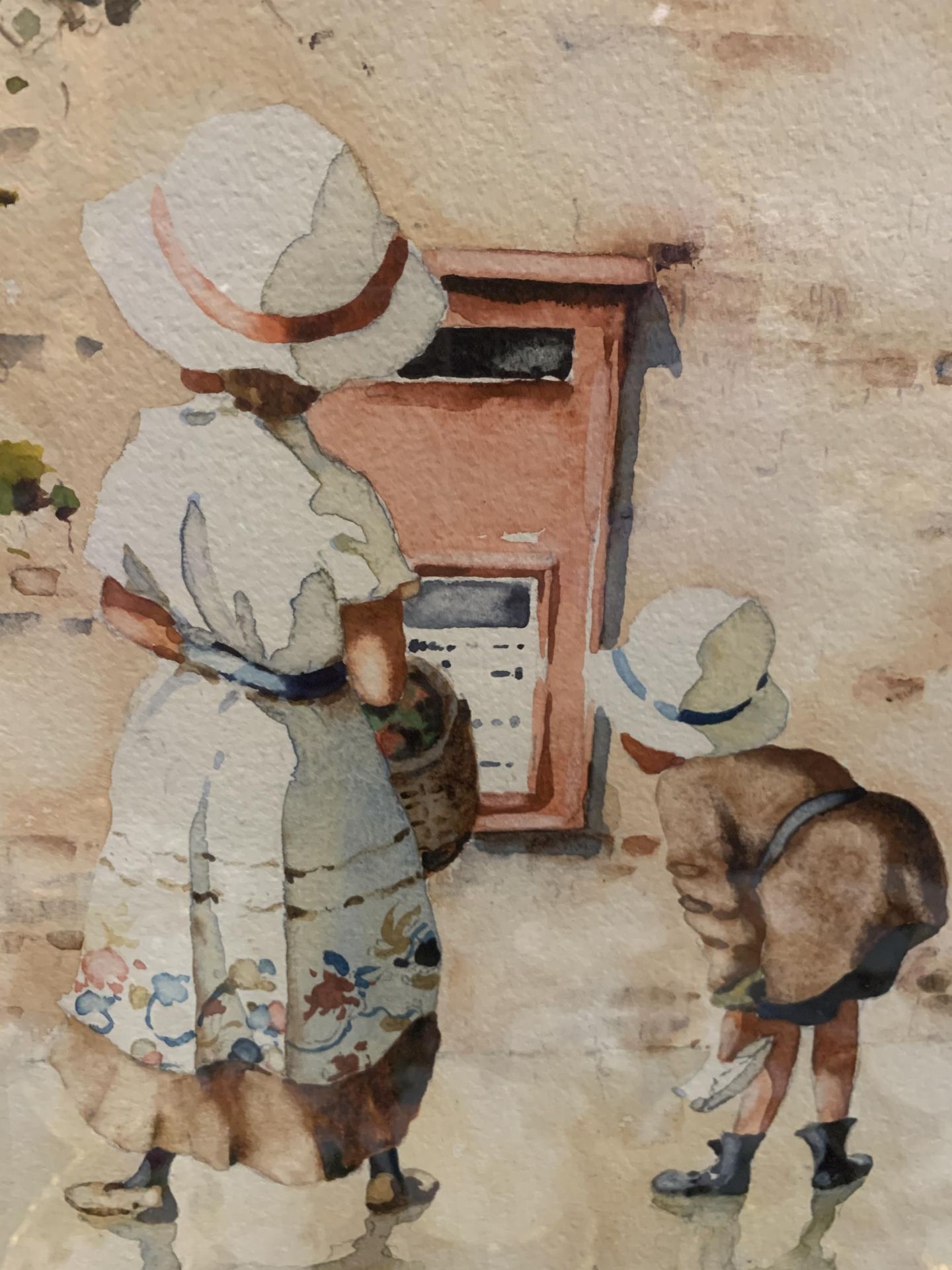 A BERNARD MCDONALD (BORN 1944) WATERCOLOUR OF CHILDREN AT A POST BOX SIGNED TO LOWER LEFT HAND - Image 3 of 4