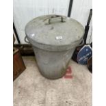 A GALVANISED DUSTBIN WITH LID