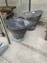 A PAIR OF VINTAGE GALVANISED COAL BUCKETS