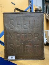 A VINTAGE SHELL PETROL CAN WITH ORIGINAL BRASS STOPPER