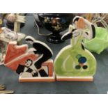 TWO 'PAST TIMES', HANDPAINTED ART DECO, CLARICE CLIFF STYLE FIGURES, 'PIANO PLAYER' AND 'JAZZ