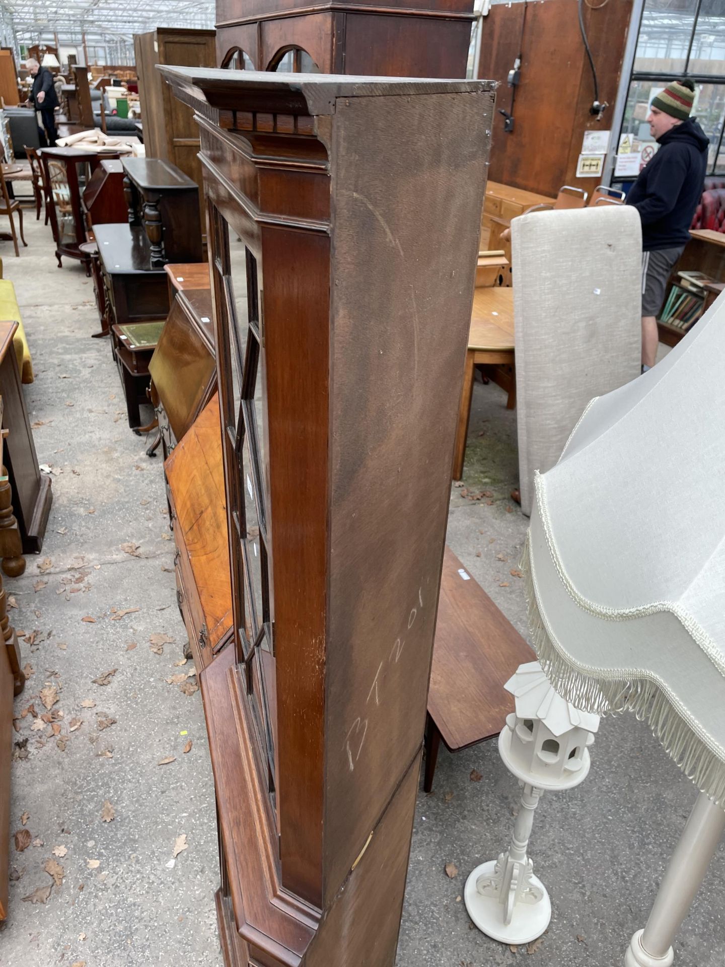 A BURTON REPRODUCTIONS MAHOGANY CORNER CUPBOARD WITH GLAZED UPPER PORTION AND DENTIL CORNICE - Image 3 of 3