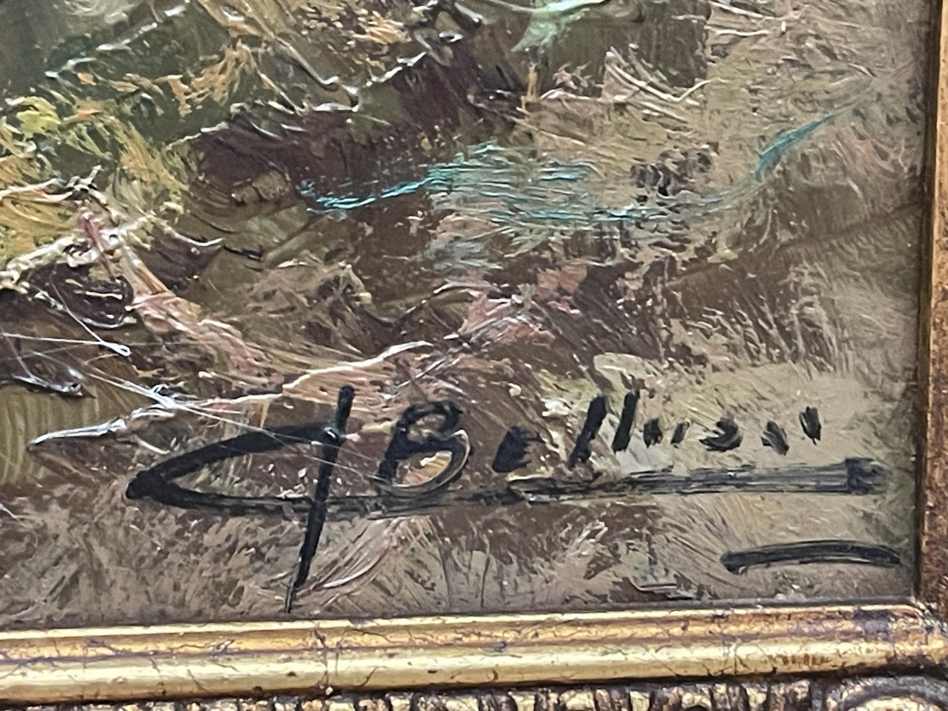 A GILT FRAMED OIL ON BOARD OF TWO CHILDREN BY A RIVER SIGNED 29.5CM X 23CM - Bild 3 aus 3