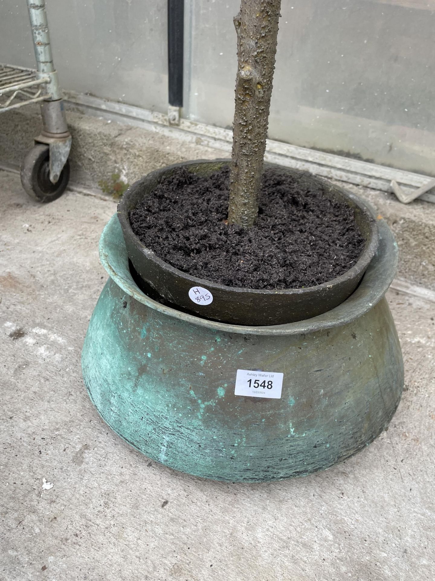 AN ARTIFICIAL ORANGE TREE WITH A DECORATIVE BRASS PLANTER - Image 2 of 4
