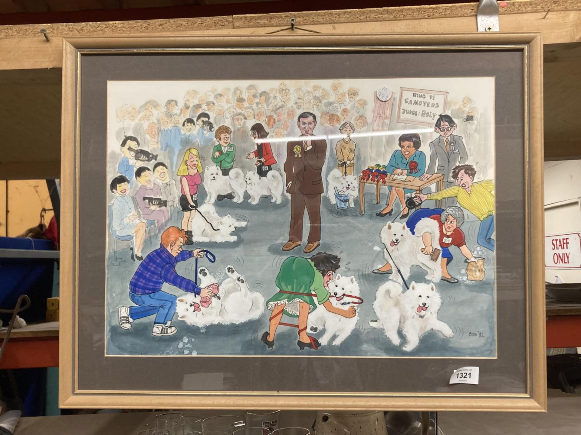 A CARTOON PRINT OF SAMOYEDS AT CRUFTS