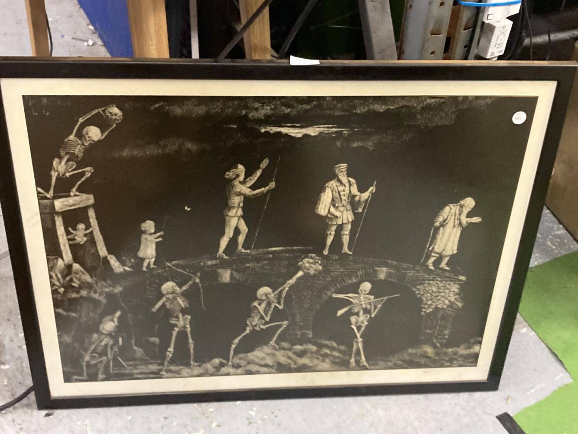 A LARGE GOTHIC PRINT OF SKELETONS 'YE BRIDGE LIFE'