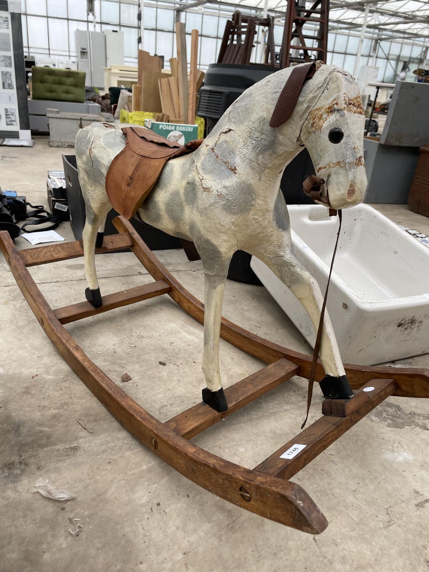 A VINTAGE WOODEN AND FIBRE GLASS CHILDS ROCKING HORSE - Image 2 of 4