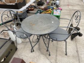 A METAL BISTRO SET COMPRISING OF A ROUND TABLE AND TWO CHAIRS