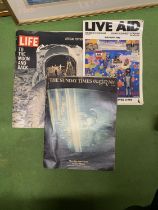 1969 MOON LANDINING MAGAZINES AND A 1985 LIVE AID BOOK