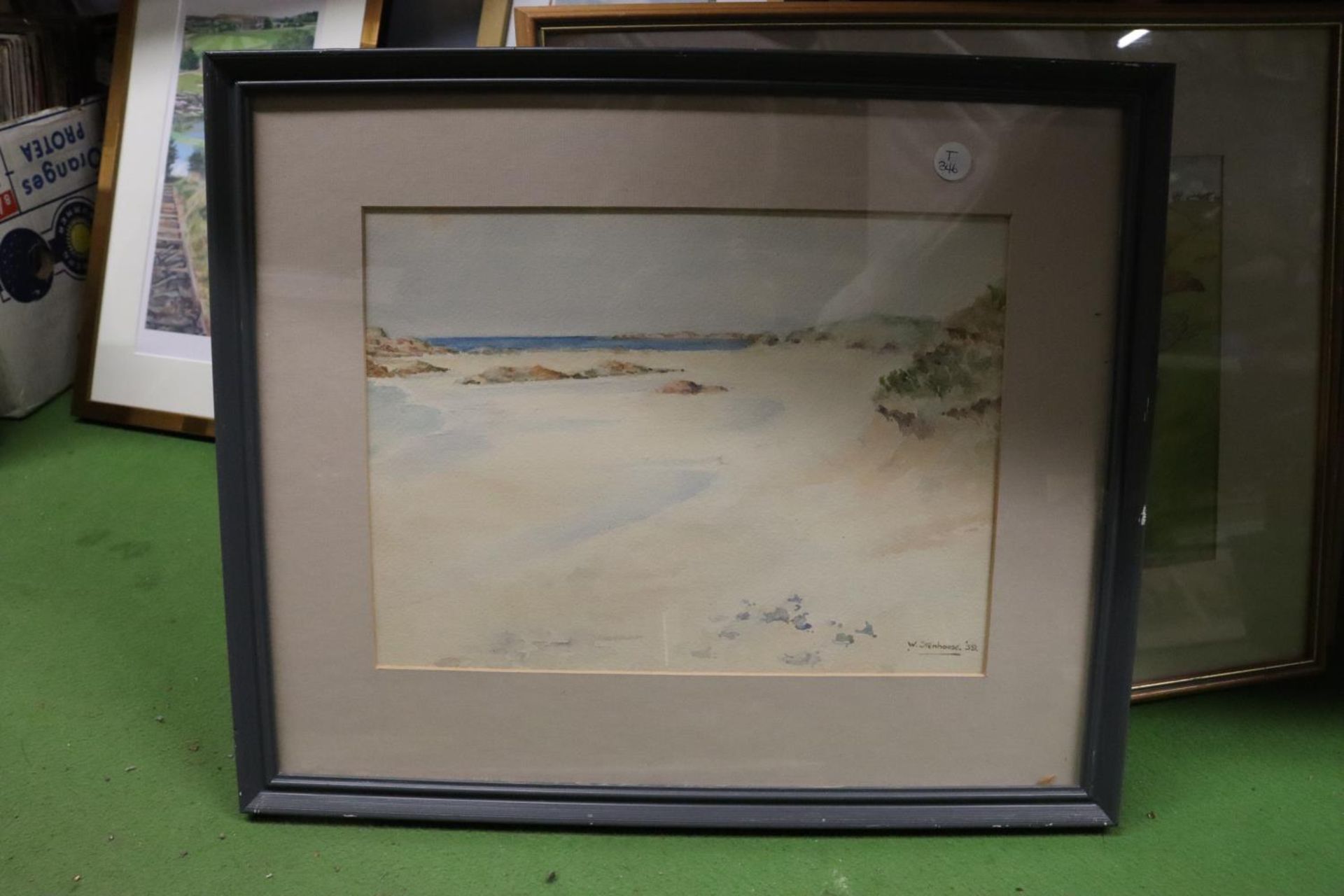 THREE SIGNED WATERCOLOURS OF COATAL AND MOUNTAIN SCENES, PLUS AN ALAN FIRTH PRINT OF A BARGING SCENE - Image 3 of 5