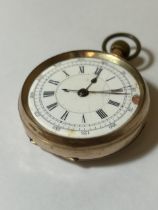 A 9CT YELLOW GOLD OPEN FACED POCKET WATCH GROSS WEIGHT 89.24 GRAMS WITH LEVER ESCAPEMENT AND A ROMAN