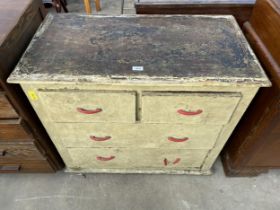 A PAINTED PINE CHEST OF TWO SHORT AND TWO LONG DRAWERS, 36" WIDE