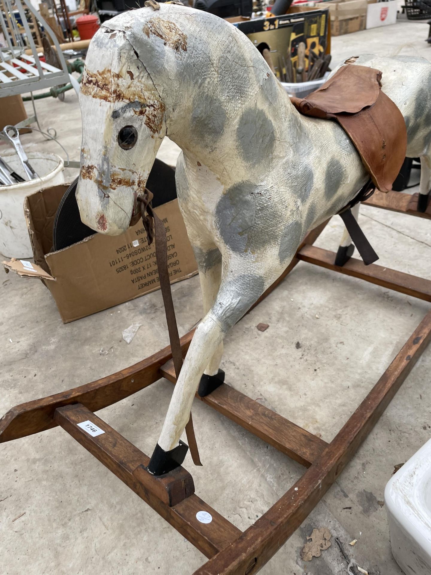 A VINTAGE WOODEN AND FIBRE GLASS CHILDS ROCKING HORSE - Image 3 of 4