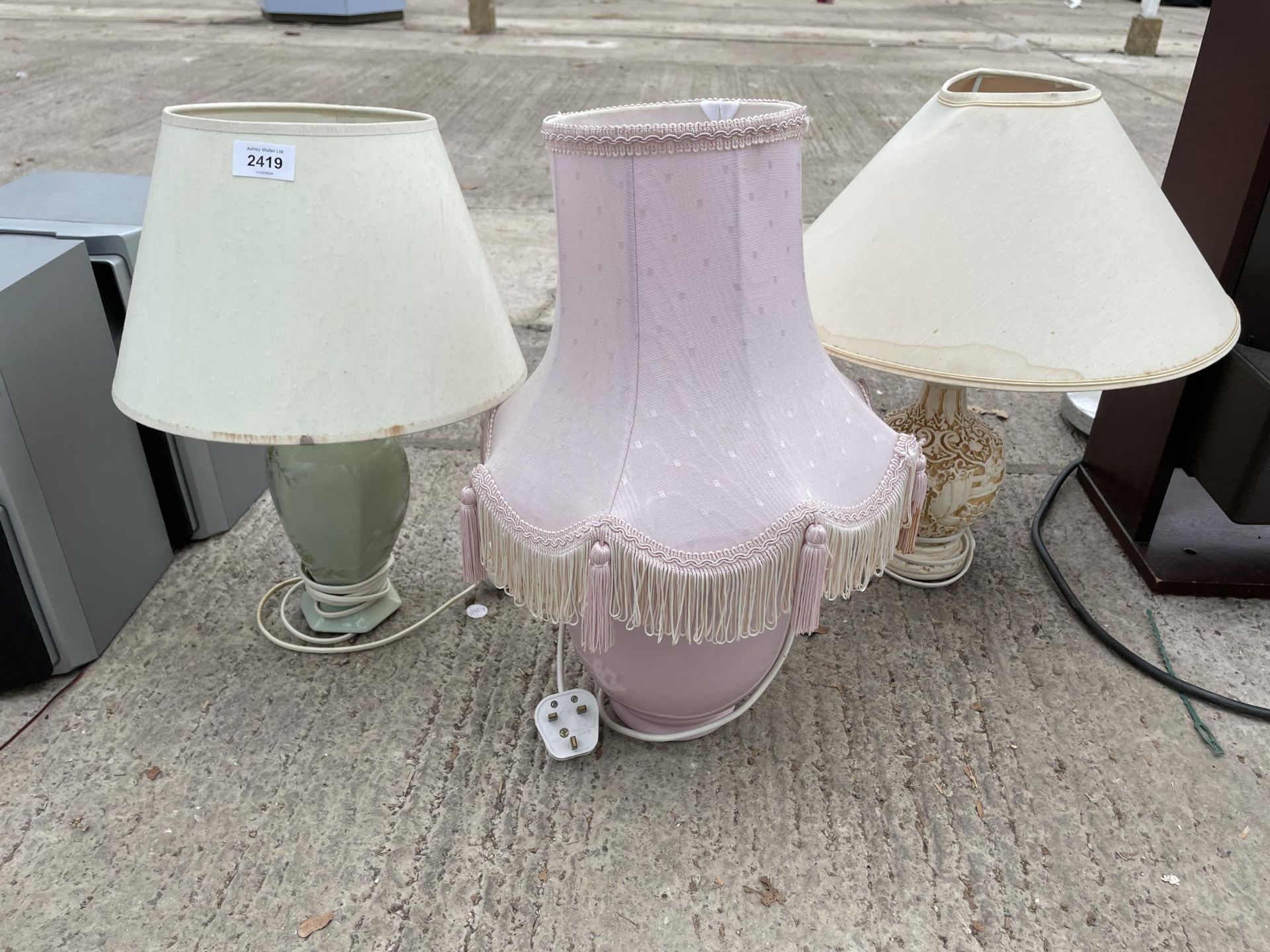 THREE TABLE LAMPS WITH SHADES