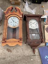 TWO WOODEN CHIMING WALL CLOCKS