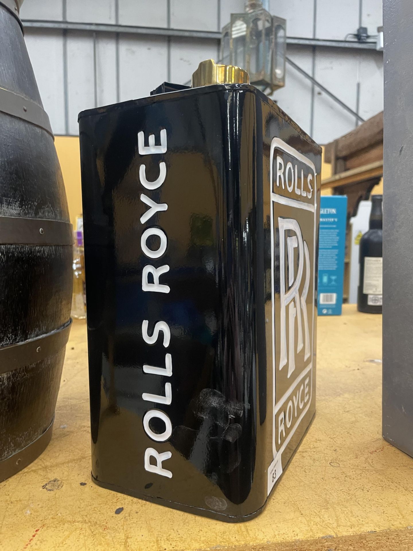 A BLACK ROLLS ROYCE PETROL CAN WITH BRASS STOPPER - Image 2 of 3