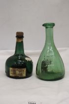A THORENS MOVEMENT BLADON RACES MUSICAL BOTTLE MADE IN SWITZERLAND TOGETHER WITH A GREEN GLASS