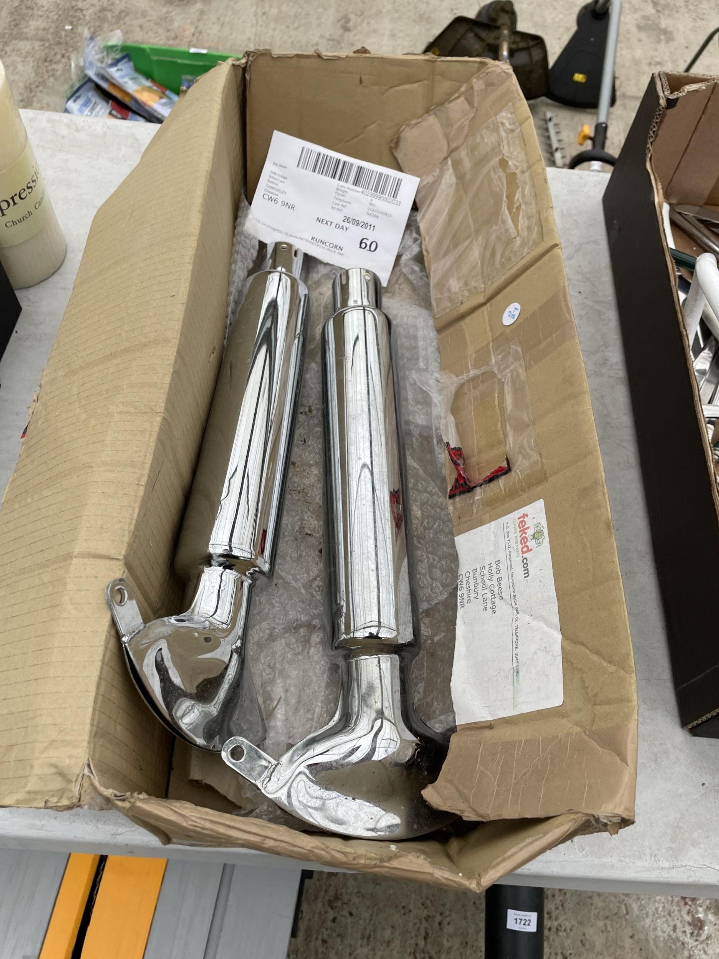 A SET OF MOTORBIKE EXHUAST SILENCERS BELIEVED TO BE FOR AN AJS