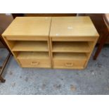 A PAIR OF G PLAN E GOMME RETRO OAK BEDSIDE TABLES EACH WITH SINGLE DRAWER AND SLIDE