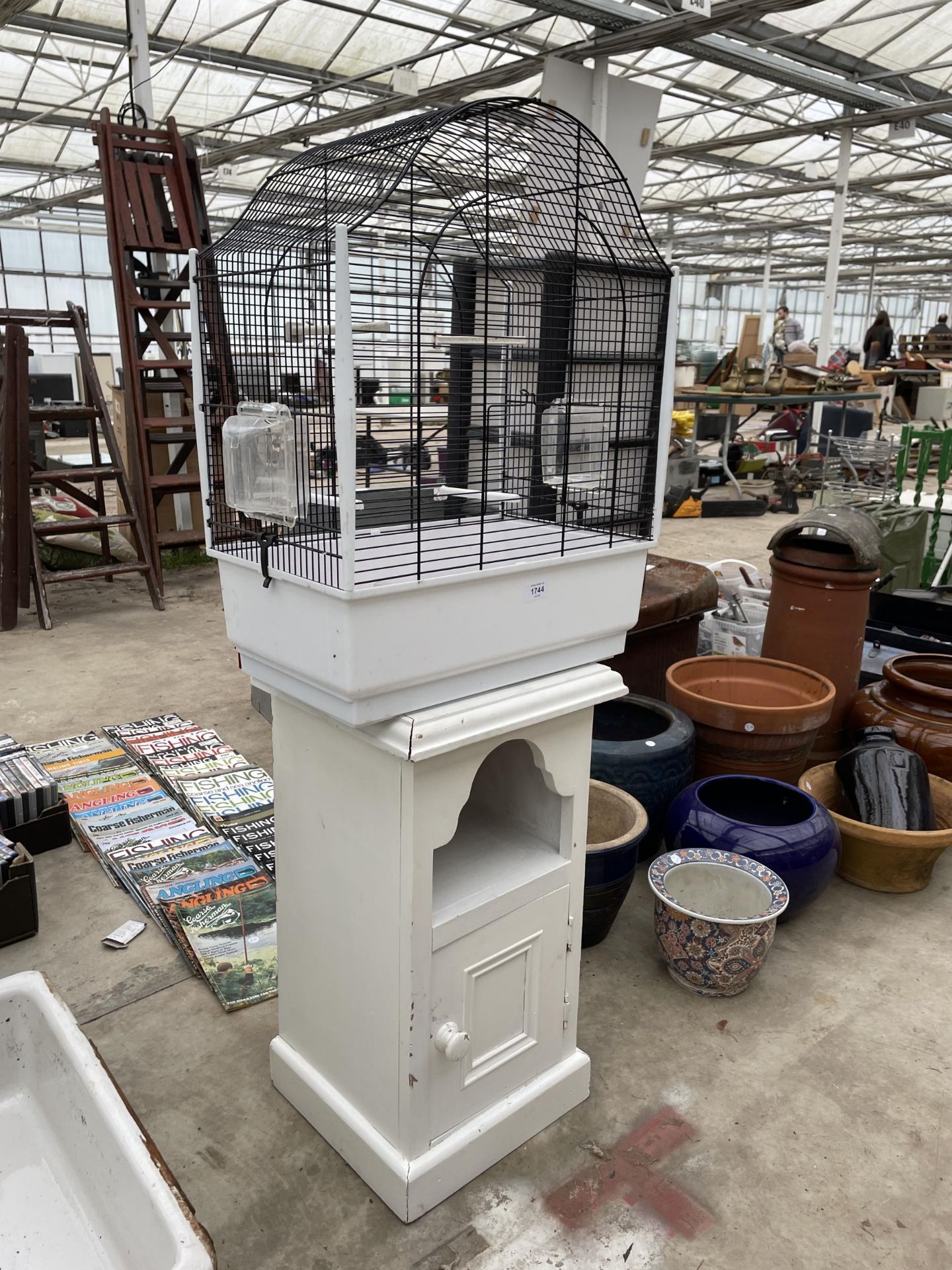 A WOODEN BEDSIDE AND A BUDGIE CAGE - Image 2 of 3