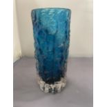 A WHITEFRIARS KINGFISHER BLUE TEXTURED BARK EFFECT VASE HEIGHT 19CM