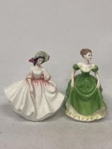 A ROYAL DOULTON SUNDAY BEST FIGURINE MODELLED BY PEGGY DAVIES (2ND QUALITY) AND COALPORT - HEATHER