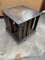 AN EARLY 20TH CENTURY OAK TABLE TOP REVOLVING BOOKCASE 13.5" SQUARE
