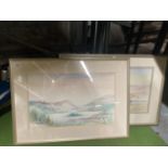 TWO FRAMED WATERCOLOURS OF MOUNTAIN AND LAKELAND SCENES SIGNED JOHN SHOOTE