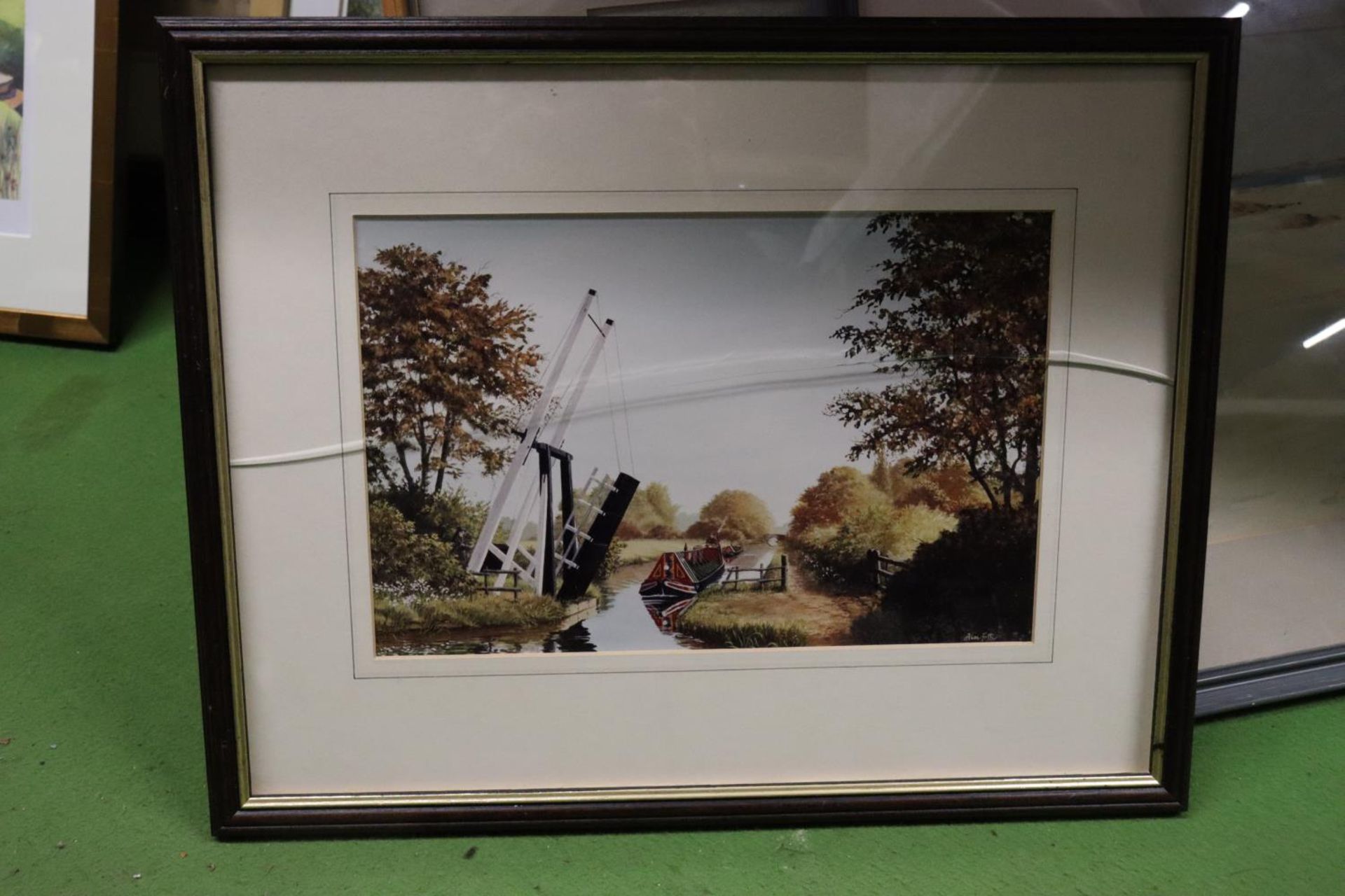 THREE SIGNED WATERCOLOURS OF COATAL AND MOUNTAIN SCENES, PLUS AN ALAN FIRTH PRINT OF A BARGING SCENE - Image 2 of 5