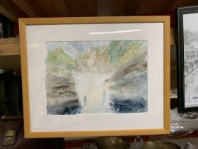 AN ABSTRACT WATERCOLOUR TITLED 'THE AWAKENING', SIGNED S GINDGEL, 52CM X 42CM