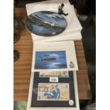 A FRAMED NICK FALDO FIVE POUND NOTE AND A LIMITED EDITION DAM BUSTERS PLATE WITH COA