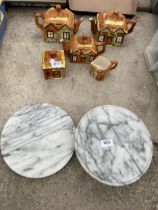 A MARBLE PLACE MAT AND A MARBLE CAKE STAND