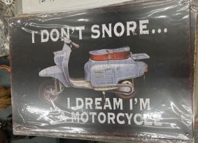 A TIN PLATE SCOOTER I DREAM I'M A MOTORCYCLE SIGN