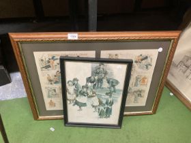 TWO FRAMED PRINTS ONE OF VICTORIAN CHILDREN PLAYING MARBLES AND ONE A COMIC STYLE FAITHLESS NELLY