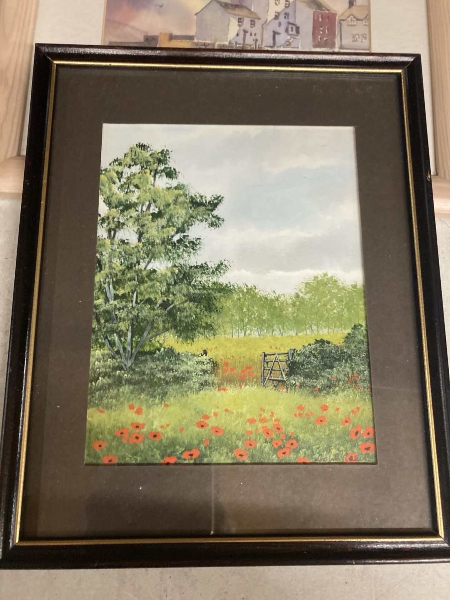 THREE FRAMED WATERCOLOURS, TO INCLUDE WORMSTONES, GLOSSOP, PLUS AN ACRYLIC OF A POPPY FIELD - Image 3 of 4