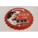 A LARGE COCA-COLA METAL BOTTLE TOP ADVERTISING PLAQUE