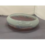 A FROSTED PINK AND GREEN STUDIO GLASS BOWL, DIAMETER 19CM