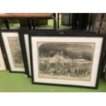 FOUR FRAMED BLACK AND WHITE PRINTS OF BATTLES