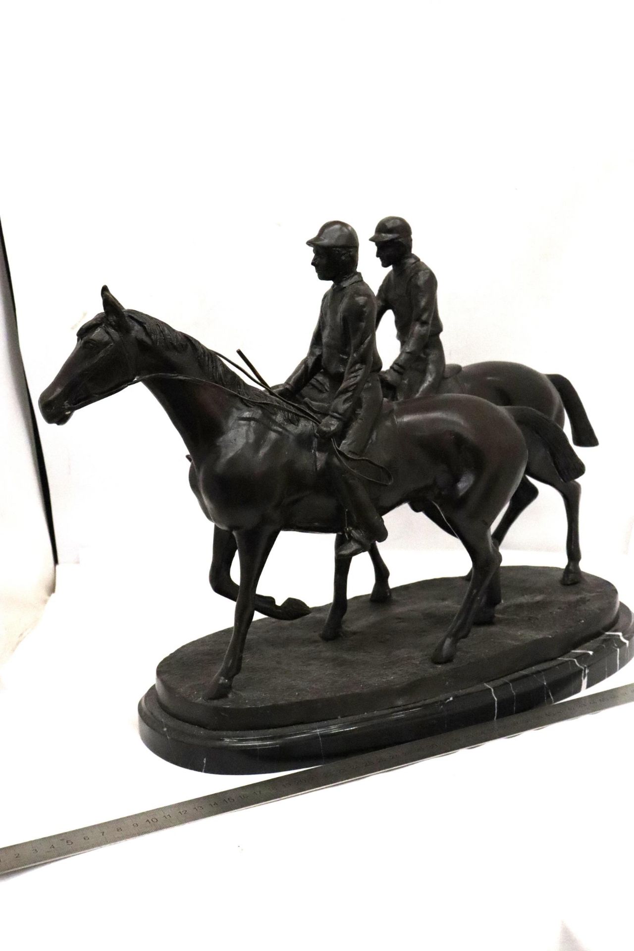 A LARGE BRONZE FIGURE OF TWO HORSES AND RIDERS ON A MARBLE BASE SIGNED E FREMIET HEIGHT - Image 3 of 8