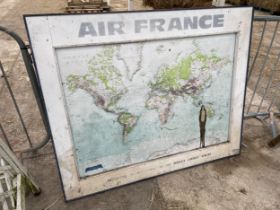 A LARGE FRAMED AIR FRANCE WORLD MAP
