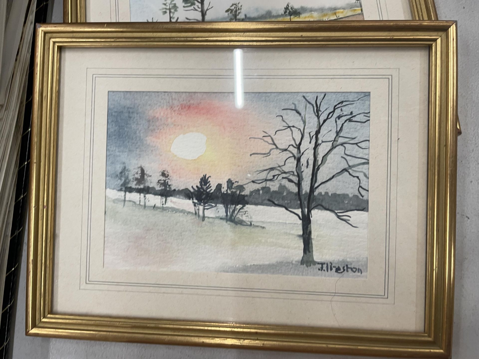 THREE SMALL LANDSCAPE WATERCOLOURS, SIGNED J PRESTON, FRAMED, 22CM X 17CM - Image 2 of 3