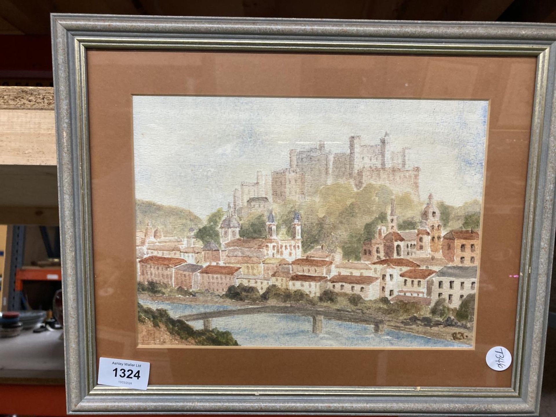 A FRAMED WATER COLOUR OF CASTLE