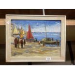 AN ORIGINAL IMPASTO PAINTING OF A HARBOUR SCENE, SIGNED LINDE