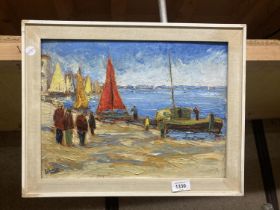 AN ORIGINAL IMPASTO PAINTING OF A HARBOUR SCENE, SIGNED LINDE