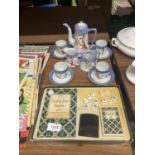 A SMALL JAPANESE COFFEE SET TO INCLUDE COFFE POT, CREAM JUG, SUGAR BOWL, CUPS AND SAUCERS PLUS A