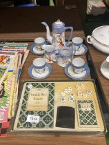 A SMALL JAPANESE COFFEE SET TO INCLUDE COFFE POT, CREAM JUG, SUGAR BOWL, CUPS AND SAUCERS PLUS A