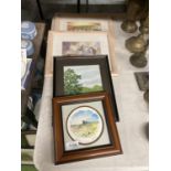 THREE FRAMED WATERCOLOURS, TO INCLUDE WORMSTONES, GLOSSOP, PLUS AN ACRYLIC OF A POPPY FIELD