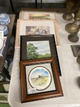 THREE FRAMED WATERCOLOURS, TO INCLUDE WORMSTONES, GLOSSOP, PLUS AN ACRYLIC OF A POPPY FIELD