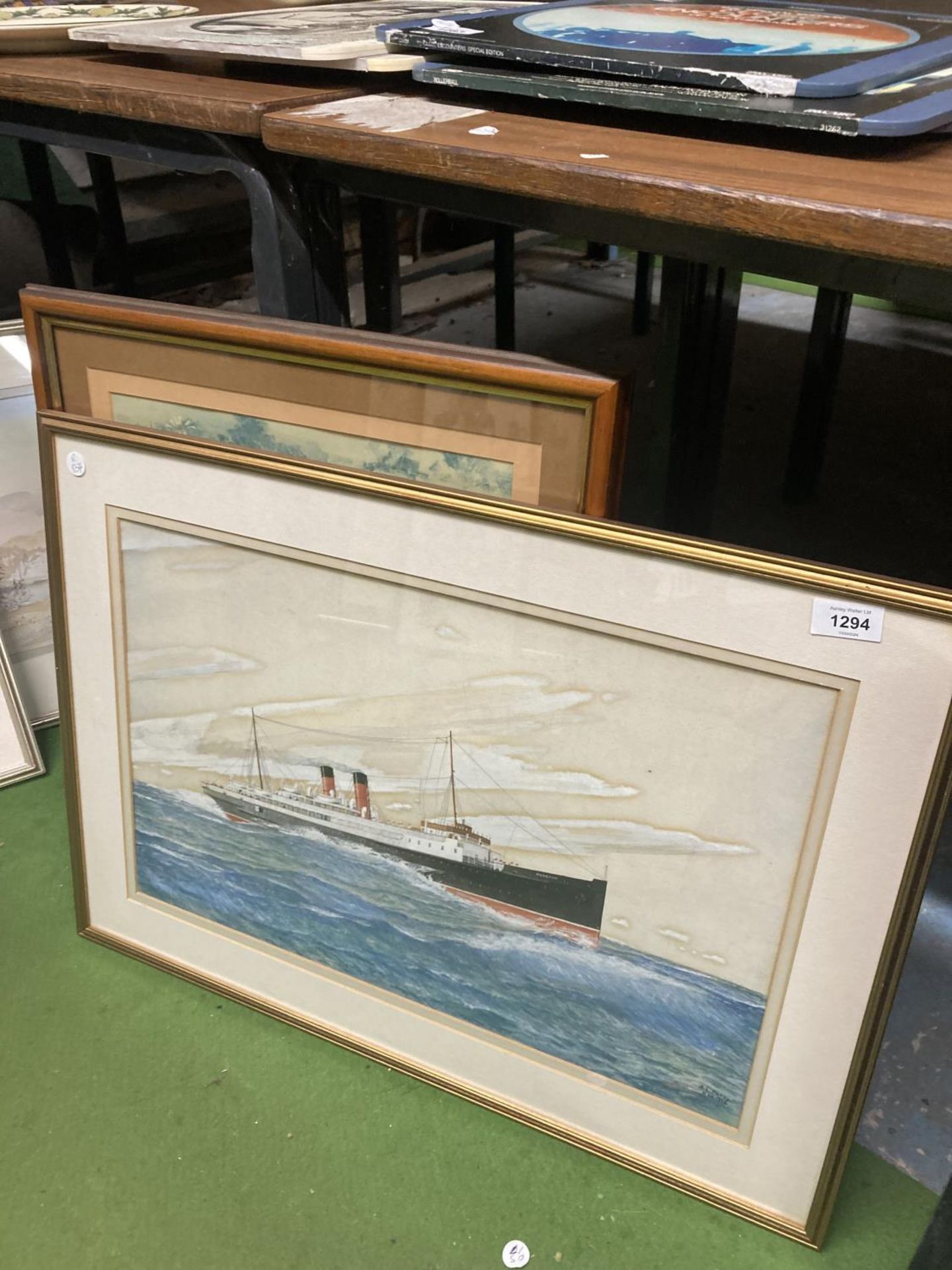 TWO FRAMED PICTURES TO INCLUDE A WATERCOLOUR OF THE MANXMAN SIGNED AL PARRY 1928 ANMD A PRINT OF
