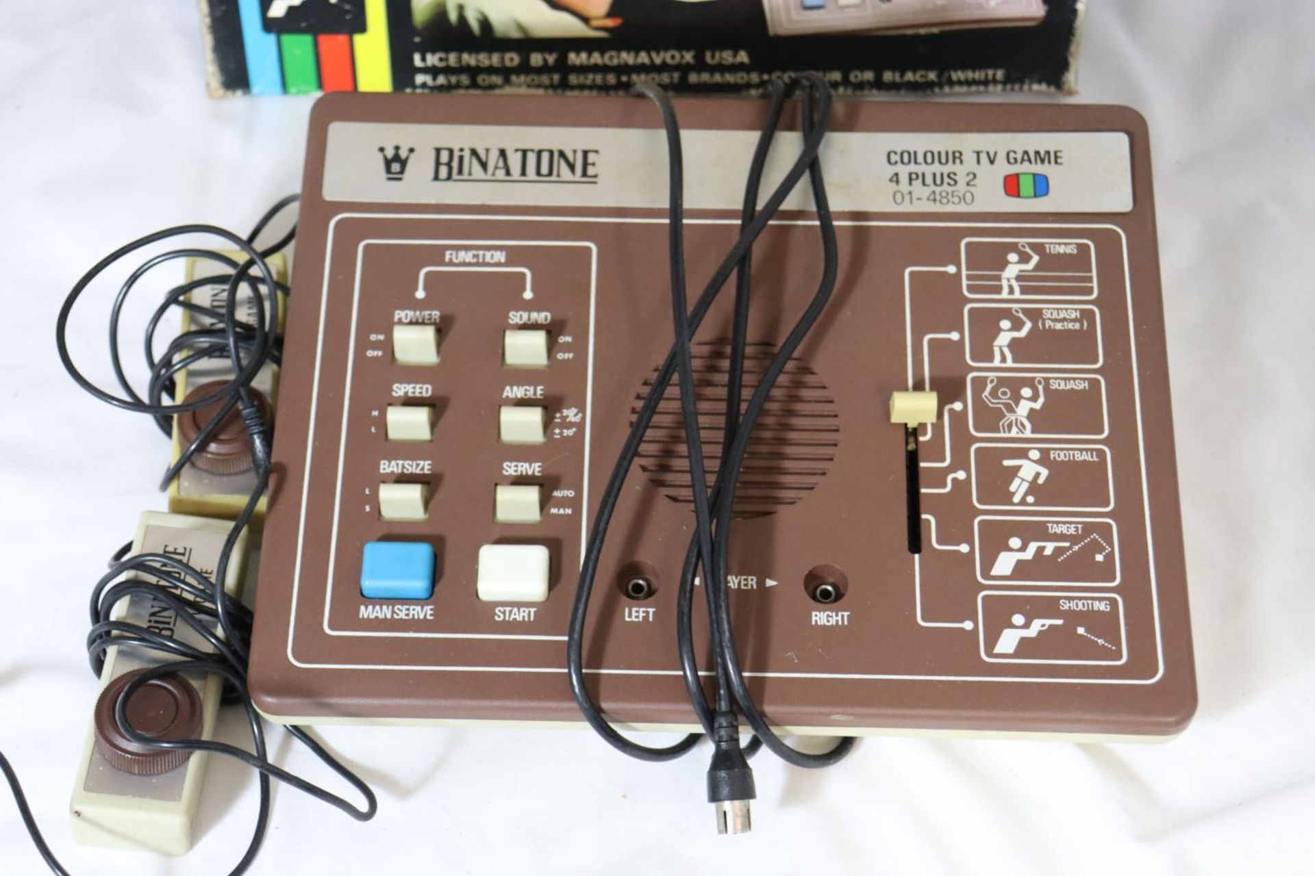 A BINATONE COLOUR TV GAME 4 + 2, BINATONE GAME GUN, TWO CONTROLLERS AND ADAPTER - Image 2 of 5